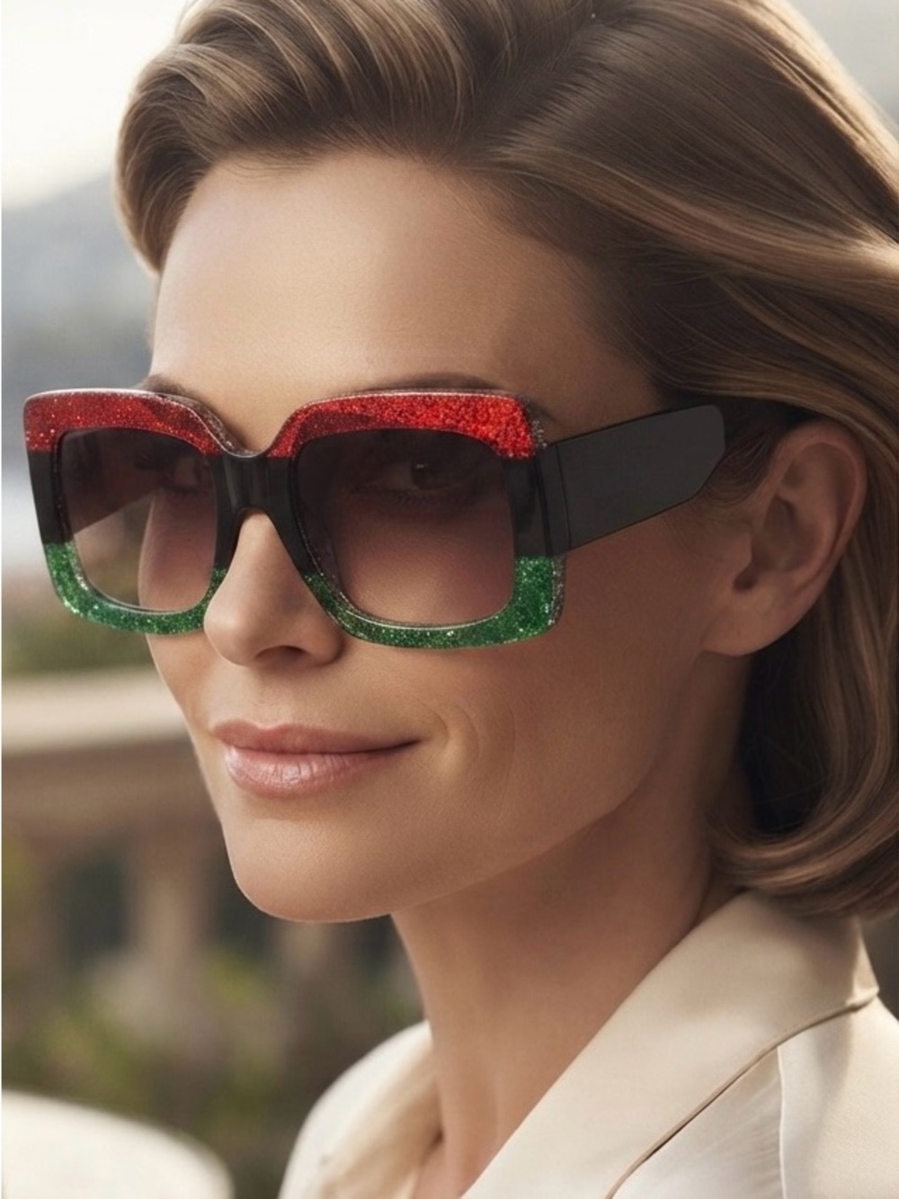 Bold Glitter Block Color Sunglasses - Red, Green & Black